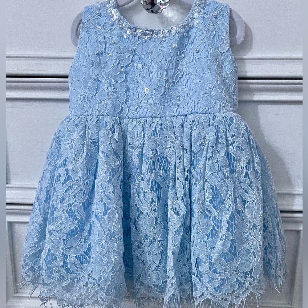NWT Baby Girl Formal Dress Baby Blue Lace Size 6M